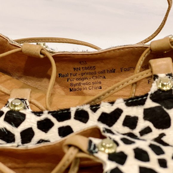 Halogen Printed Calf Hair Ankle Strappy Gladiator Pointed Toe Flat - Picture 8 of 9